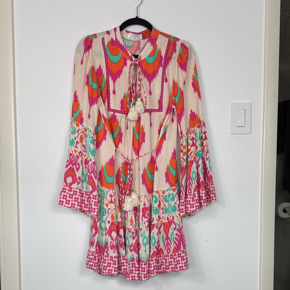Vibrant Last Queen Boho peasant vibrant colors floral dress size small